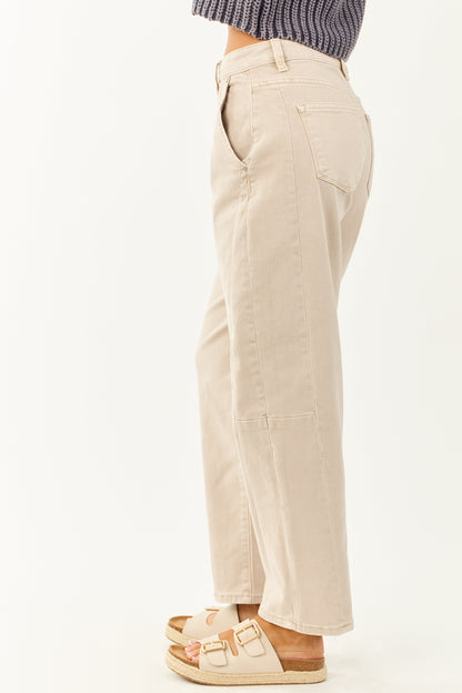 Risen Almond High Rise Cuffed Stretchy Barrel Jeans