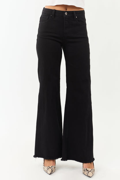 Risen Black Stretchy Tummy Control Wide Leg Jeans