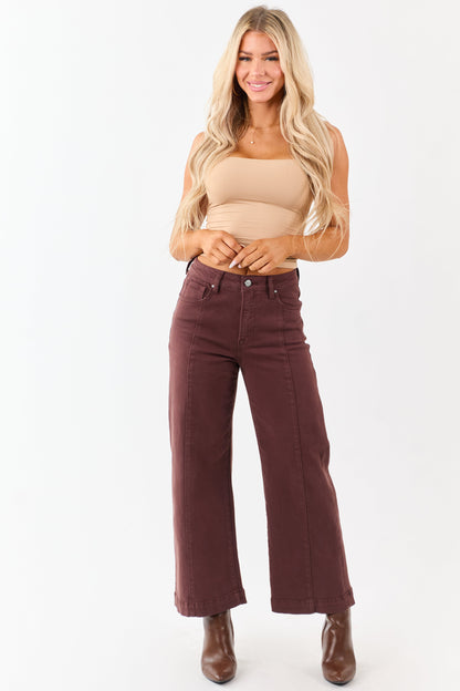 Risen Chocolate Tummy Control Wide Leg Stretchy Jeans