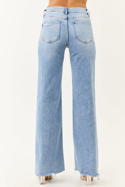 Risen Light Stretchy Tummy Control Wide Leg Jeans