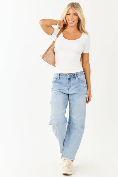 Risen Light Wash High Rise Stretchy Barrel Jeans