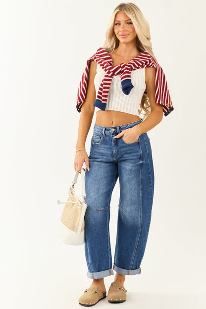 Risen Stretchy Dark Wash Cuffed Barrel Jeans