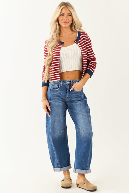 Risen Stretchy Dark Wash Cuffed Barrel Jeans