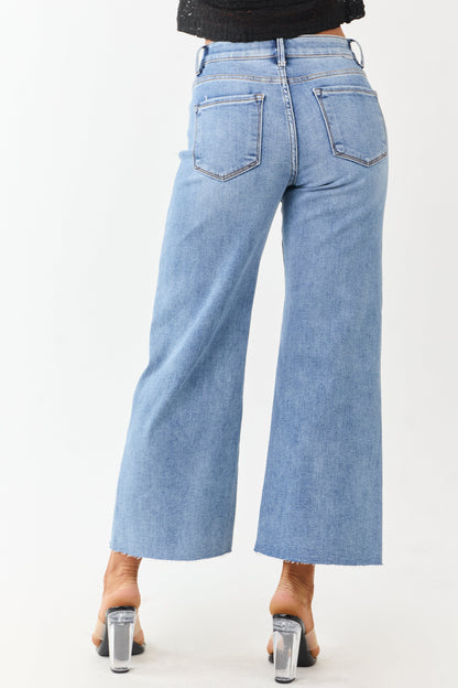Risen Tummy Control Stretchy Wide Leg Crop Jeans