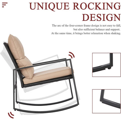 SUNCROWN 3-Piece Black Metal Outdoor Patio Rocking Bistro Set