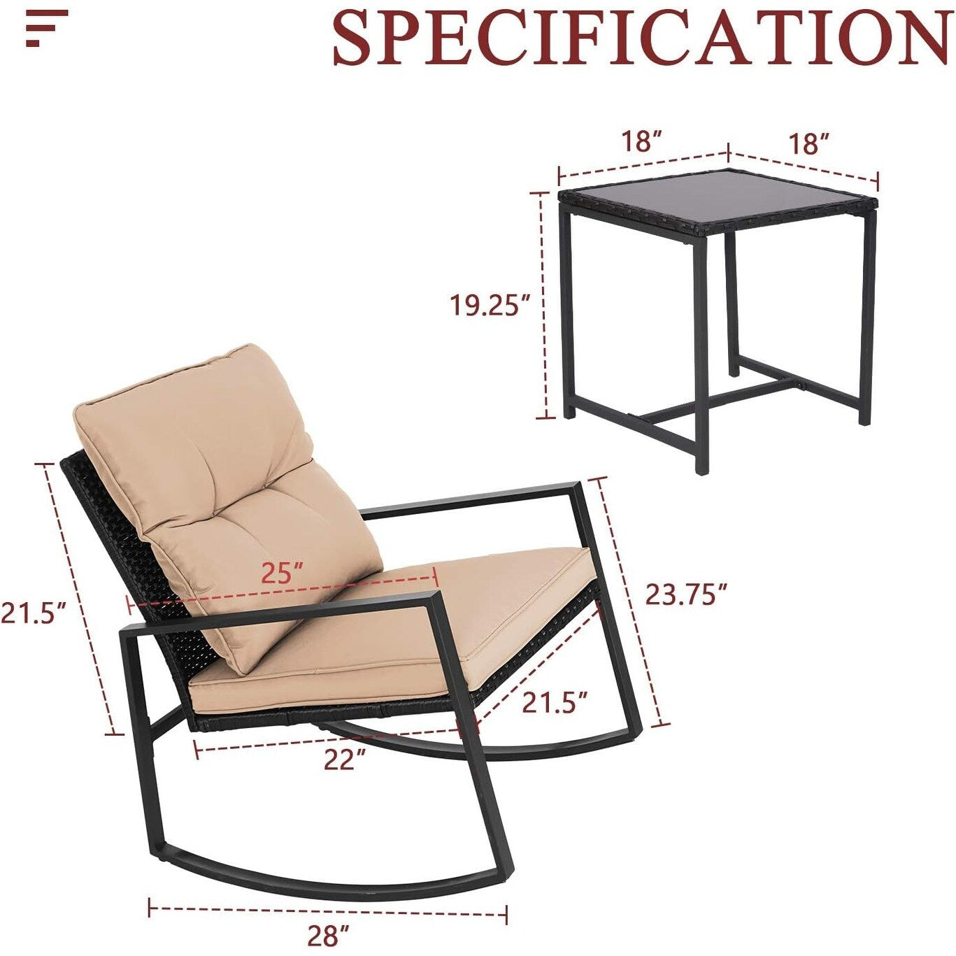 SUNCROWN 3-Piece Black Metal Outdoor Patio Rocking Bistro Set