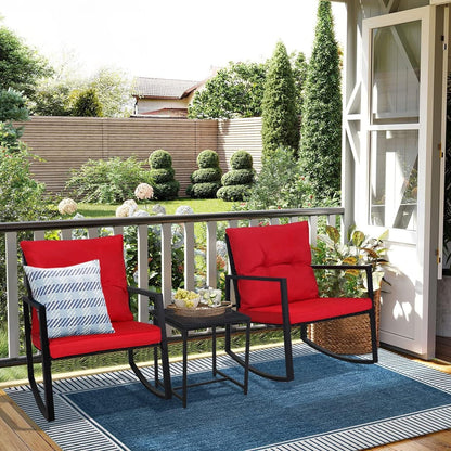 SUNCROWN 3-Piece Black Metal Outdoor Patio Rocking Bistro Set