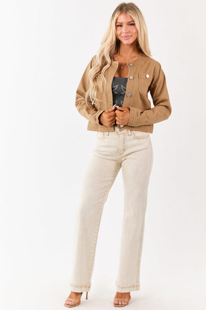 Saige Beige Tummy Control Straight Stretchy Jeans
