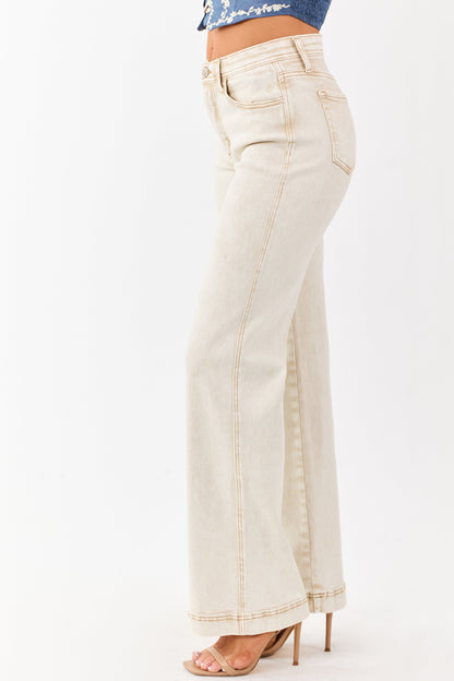 Saige Beige Tummy Control Straight Stretchy Jeans