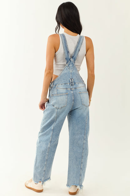 Saige Light Wash Denim Barrel Leg Overalls