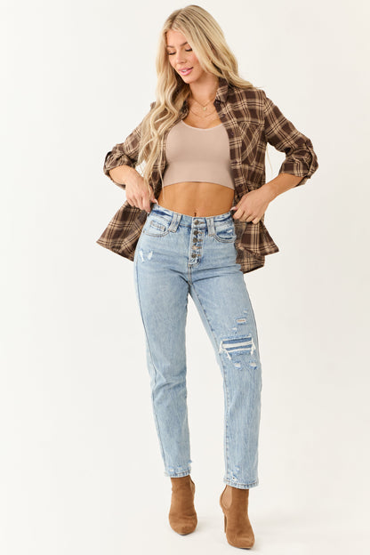 Saige Light Wash Slim Straight Tummy Control Jeans