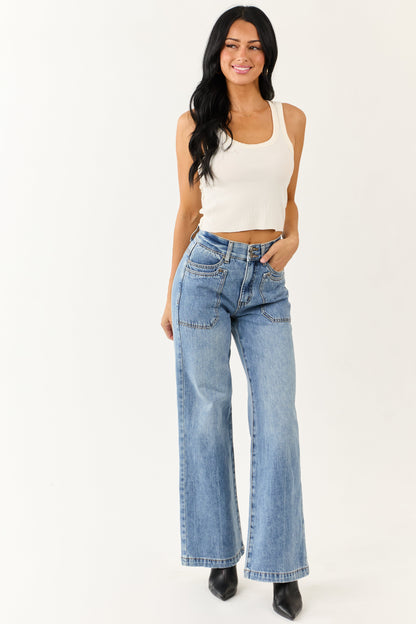 Saige Medium Tummy Control Double Pocket Wide Jeans