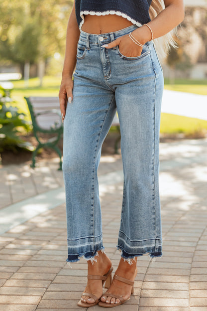 Saige Released Hem Tummy Control Stretchy Wide Jeans