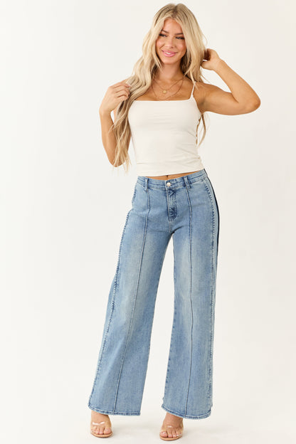 Saige Tummy Control Stretchy Wide Seam Detailed Jeans