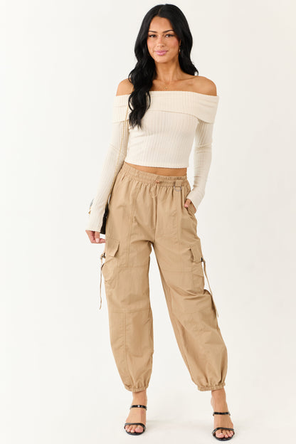 Sand Drawstring Waistband Cargo Jogger Pants