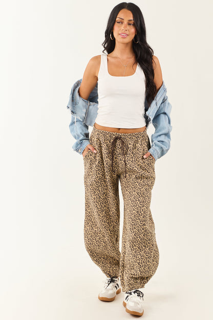 Sand and Walnut Leopard Print Fleece Lined Sweatpants