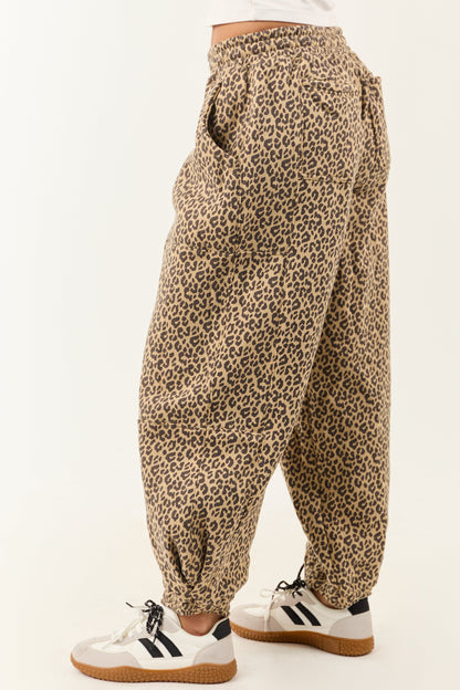 Sand and Walnut Leopard Print Fleece Lined Sweatpants