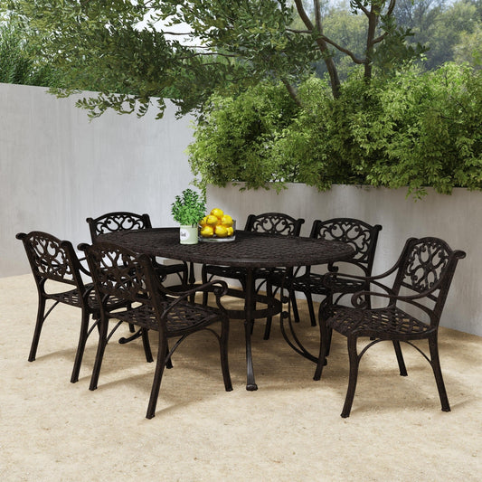 Sanibel Bronze Aluminum 7- Piece Outdoor Dining Set with 72 Oval Dining Table and Six Armchairs by Homestyles