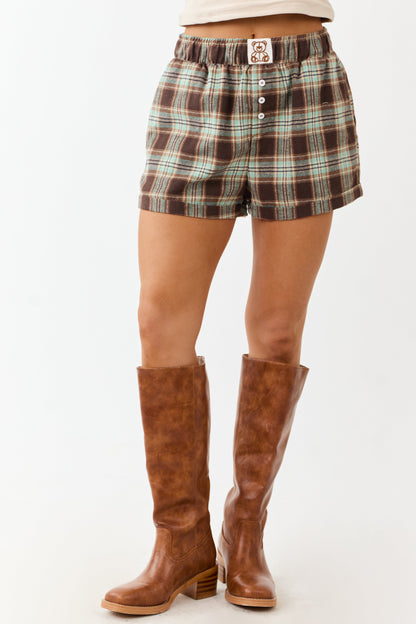 Seafoam High Waisted Plaid Boxy Shorts