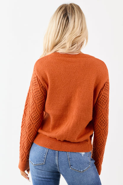 Sedona Open Knit Sleeve V-Neck Pullover Sweater