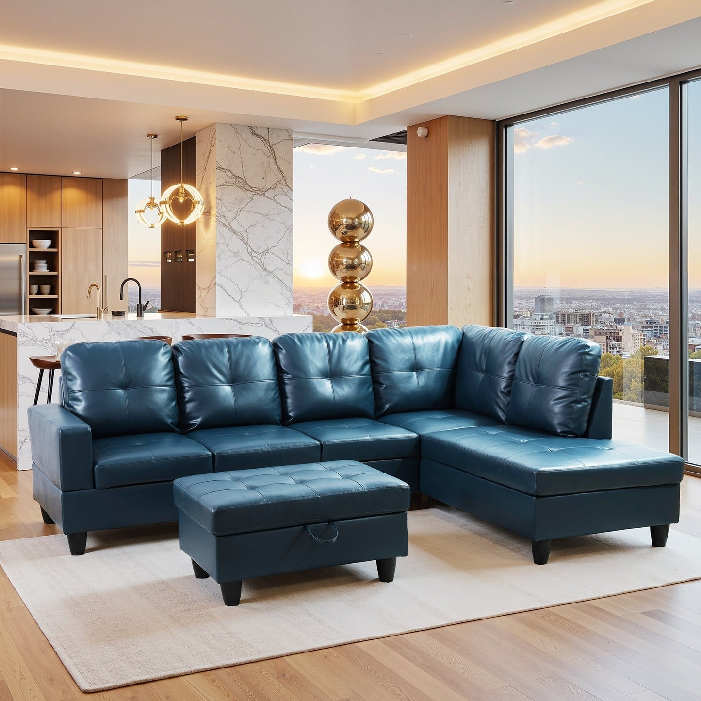 Semi PU Synthetic Leather 3-Piece Couch Living Room Sofa Set