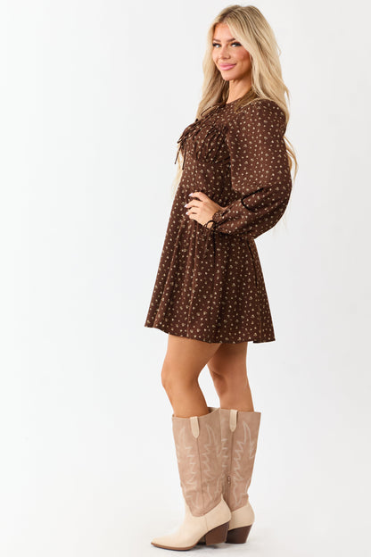 Sepia Ditsy Floral Print Puff Sleeve Mini Dress