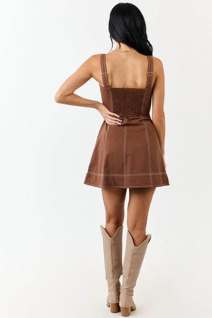 Sepia Pintuck Bust Zip Up Denim Mini Dress