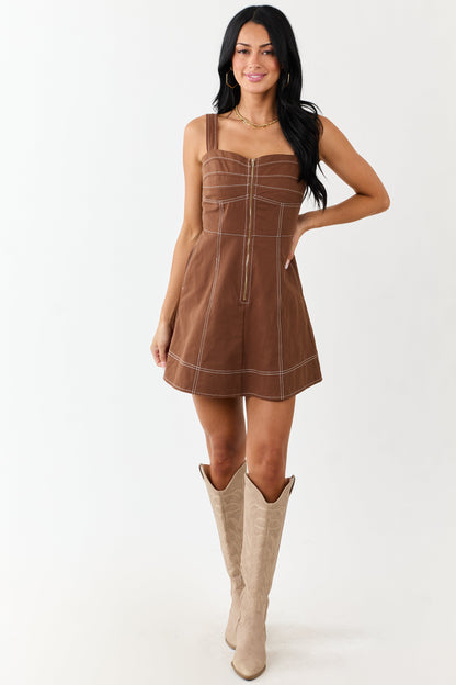 Sepia Pintuck Bust Zip Up Denim Mini Dress