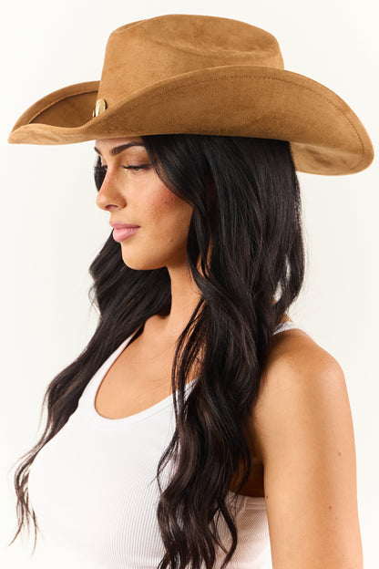 Sepia Faux Suede Gold Disc Cowboy Hat