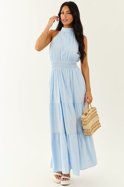 She+Sky Powder Blue Halter Mock Neck Maxi Dress