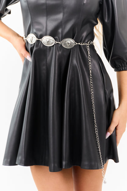 Silver Longhorn Skull Concho Disc Chain Belt