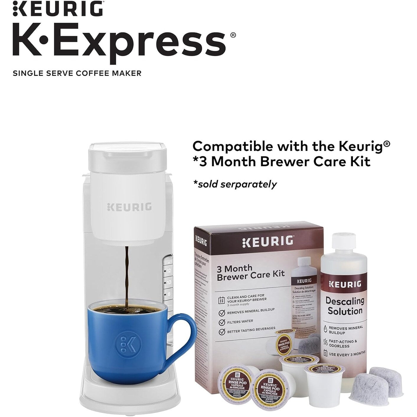 Single Serve K-Cup Coffee Maker, 3 Brew Sizes, Strong Brew, 42oz Reservoir, Warm Stone