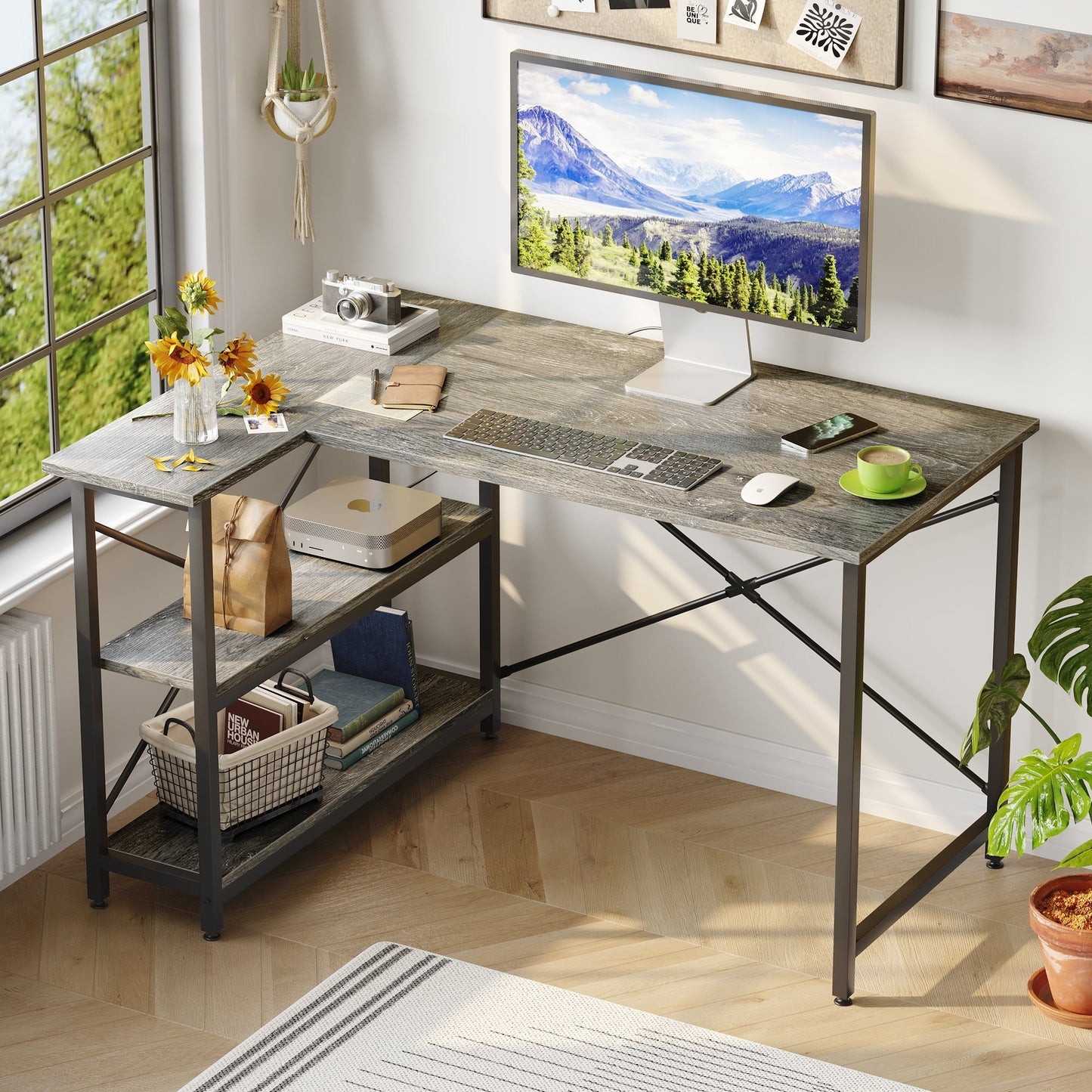 Small L Shaped Desk with Storage Shelves Corner Computer Desk