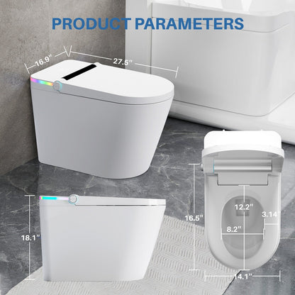 Smart Toilet, One Piece Bidet Toilet for Bathrooms,Modern Elongated Toilet with Warm Water,Dual Auto Flush,Foot Sensor Operation
