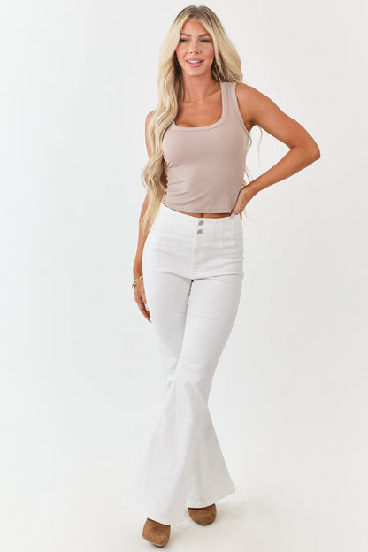 Sneak Peek Off White Flare Leg Stretchy Jeans