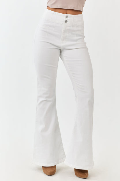 Sneak Peek Off White Flare Leg Stretchy Jeans
