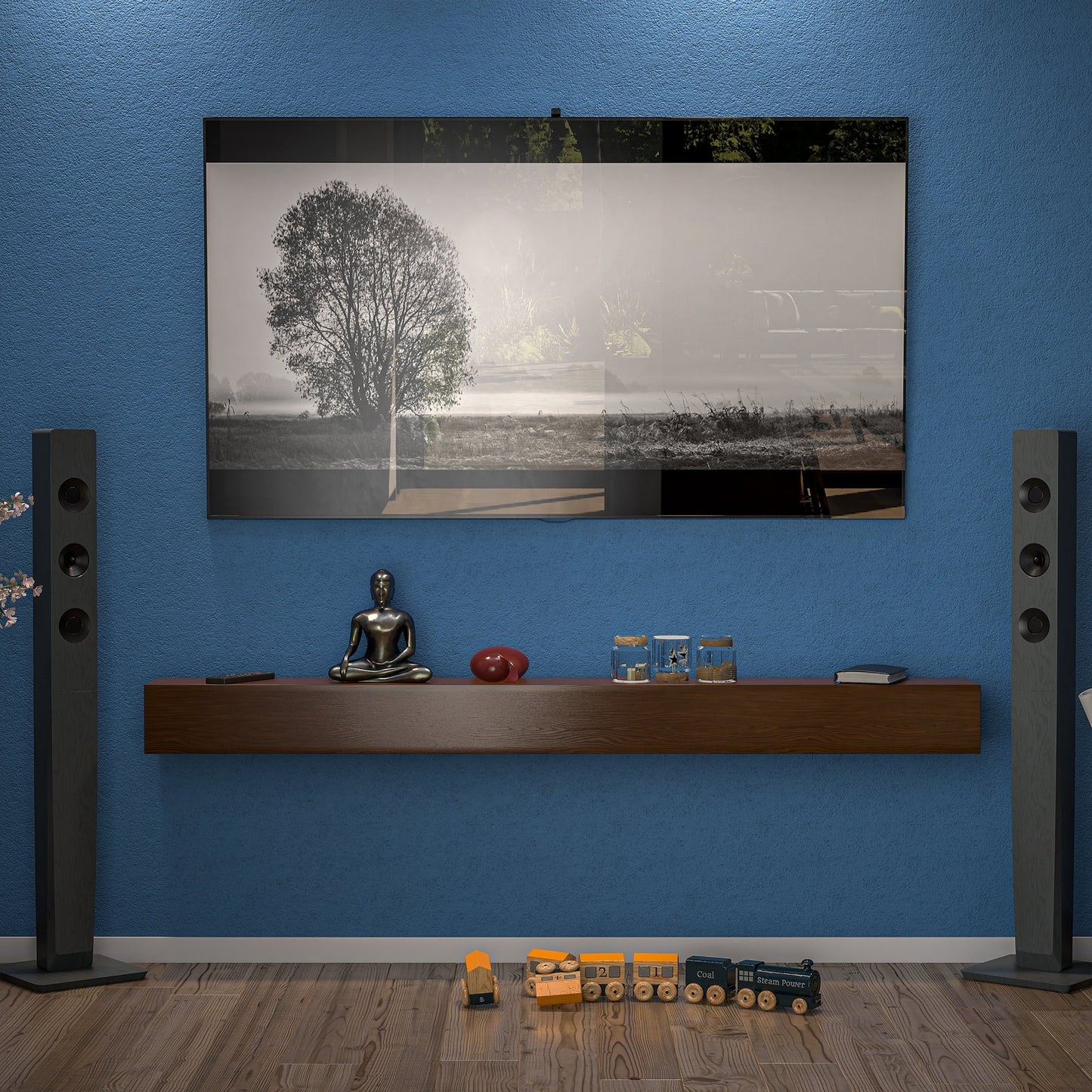 Solid Pine Wall Mounted Fireplace Mantel Floating Shelf