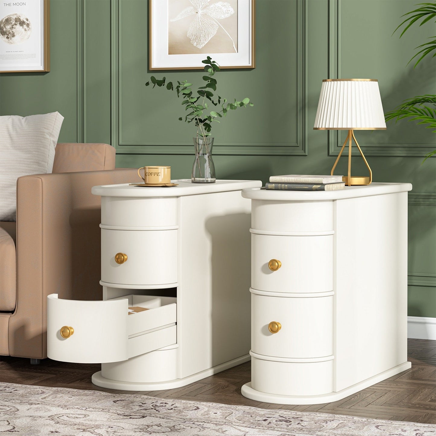 Solid Wood Chairside End Table, Two-Drawer Narrow Side Table Slim