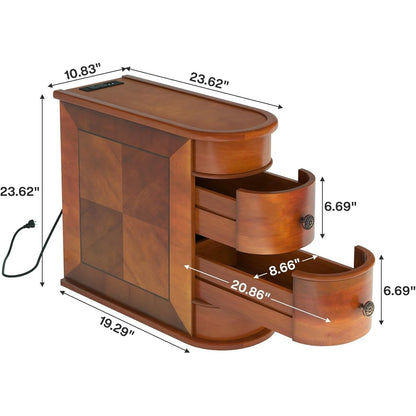 Solid Wood Chairside End Table, Two-Drawer Narrow Side Table Slim