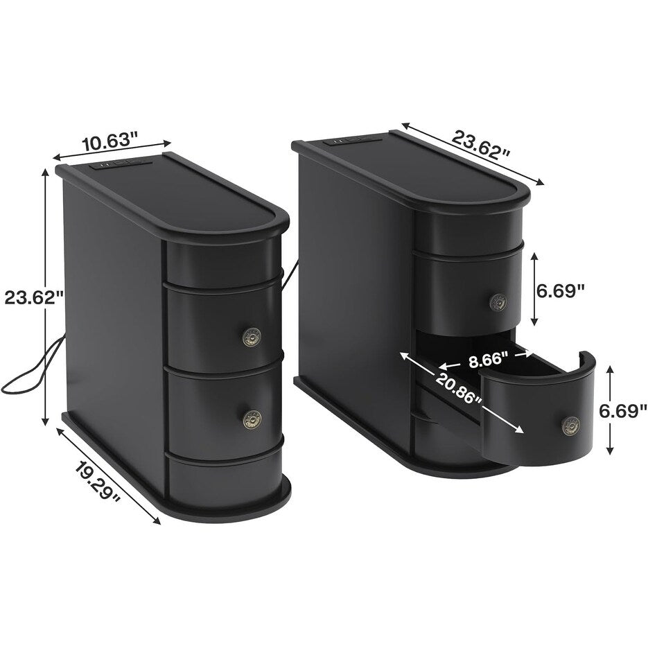 Solid Wood Chairside End Table, Two-Drawer Narrow Side Table Slim