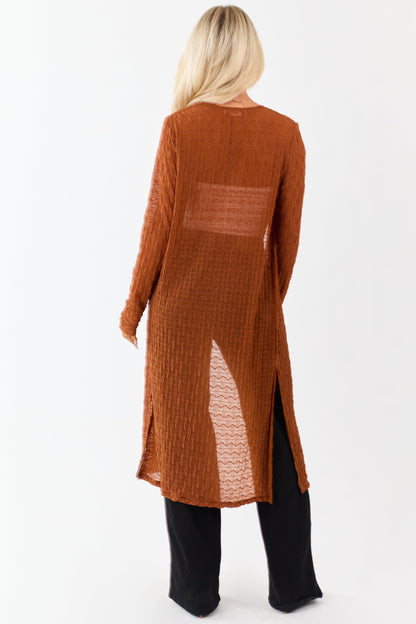 Spice Sheer Wavy Textured Mesh Duster Cardigan