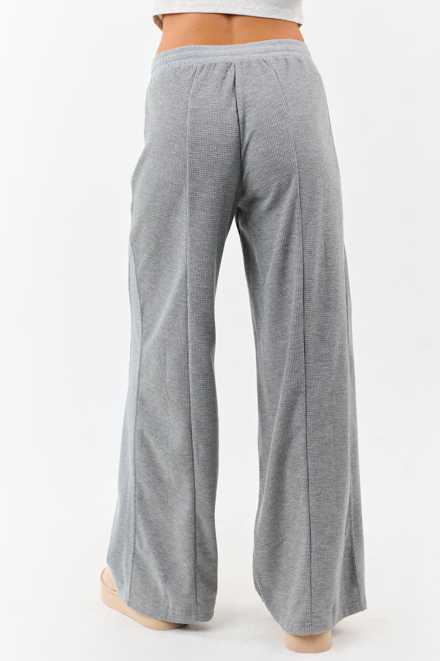 Steel Waffle Knit Wide Leg Drawstring Pants