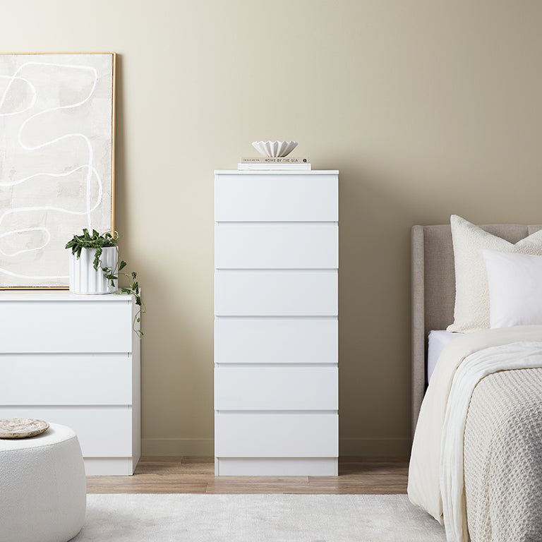 Jolt Six Drawer - Slim - White
