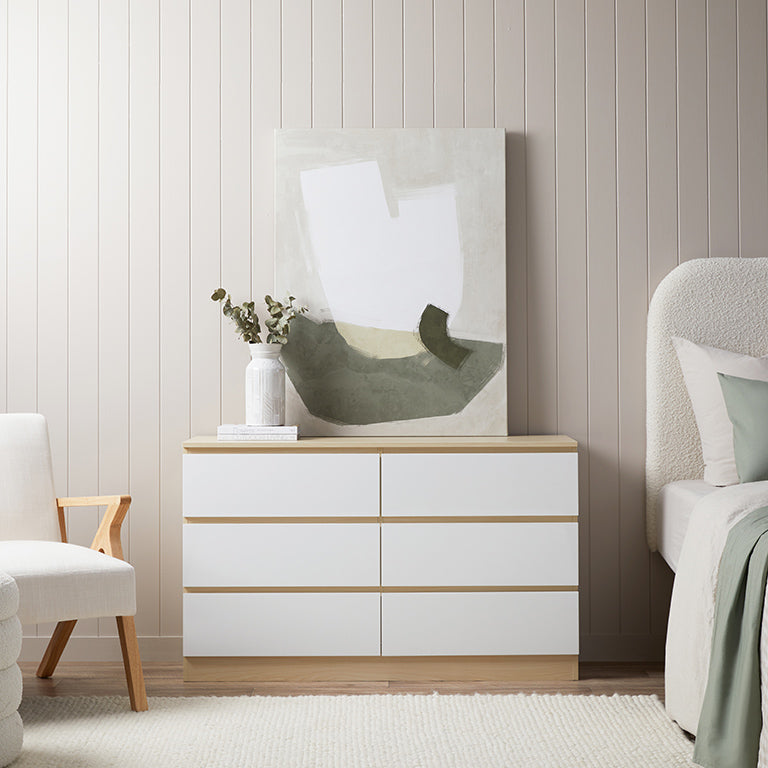 Jolt Six Drawer - Wide - Natural/White