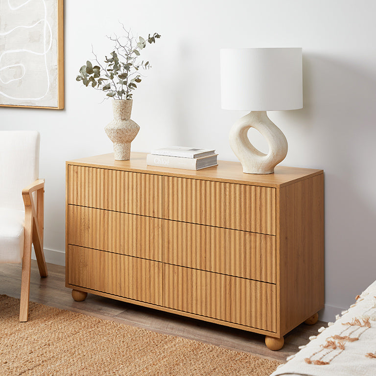 Deven Ball Feet Six Drawer - Natural