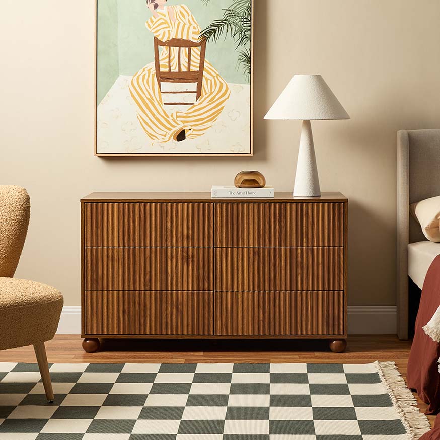 Deven Ball Feet Six Drawer - Walnut