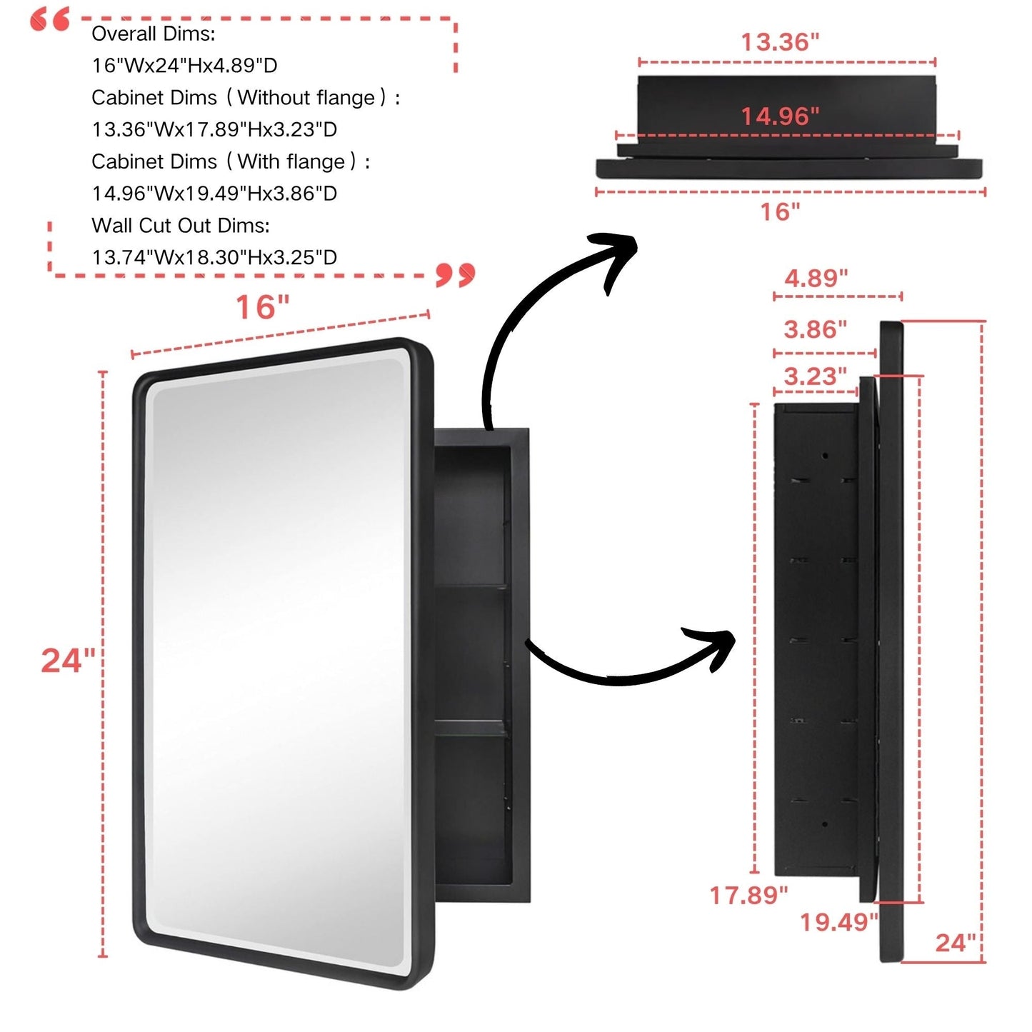 TEHOME Farmhouse Recessed Metal Bathroom Medicine Cabinets with Mirror