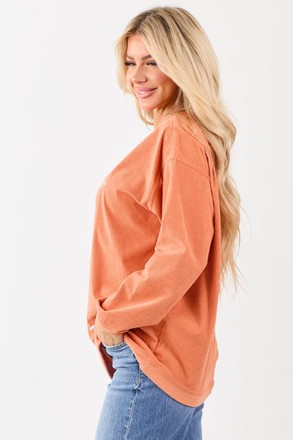 Tangerine 'Hello Pumpkin' Graphic Corduroy Sweatshirt