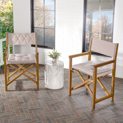 Theo Classic Mid-Century Outdoor Acacia Wood Foldable Diamond-Quilted Back Director Chair with Cushion, (Set of 2) by JONATHAN Y