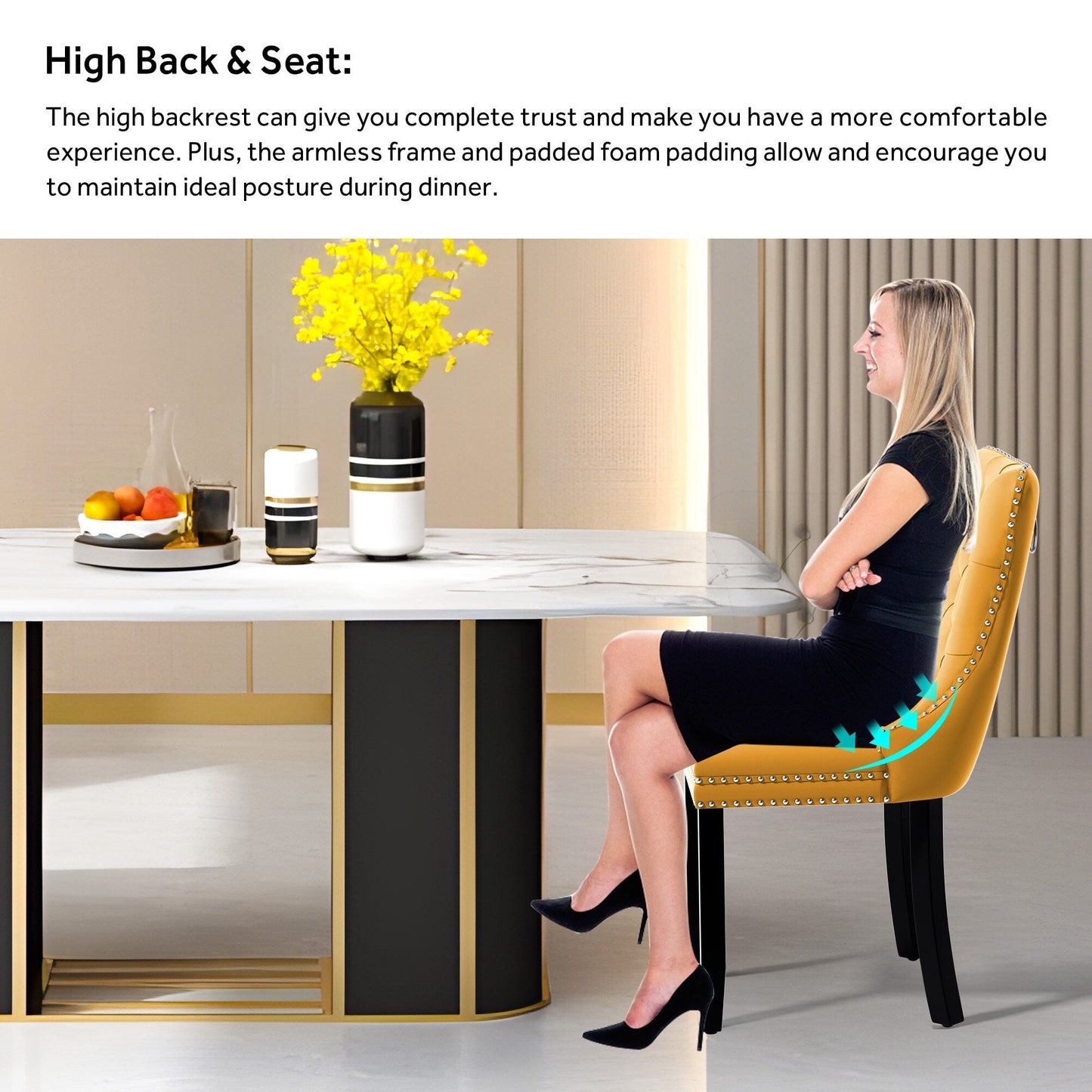 Upholstered Tufted Velvet Dining Chair with Solid Wood Legs Set of 6